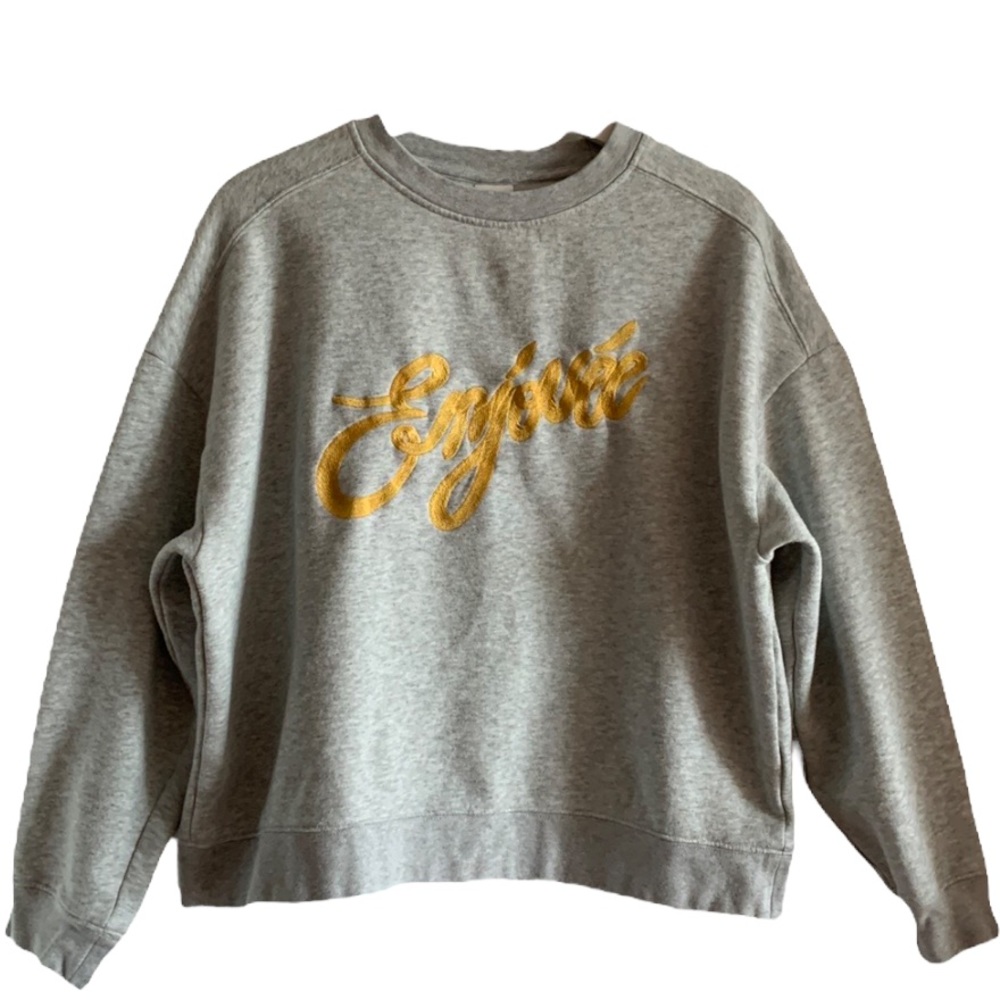 H&M Crewneck Embroidery “Enjouee” Sweatshirt Heather Gray Medium Pullover Casual